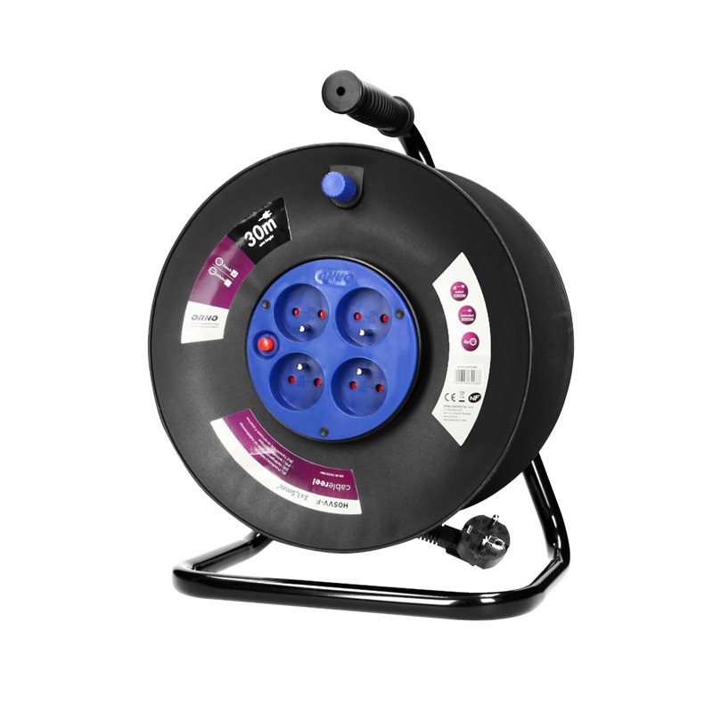PRZEDŁUŻACZ BĘBNOWY, 4 GNIAZDA 2P+Z, KABEL PVC H05VV-F 3X1,5MM2, DŁUGOŚĆ 30M, TERMIK, PRZESŁONY TORÓW PRĄDOWYCH. ORNO