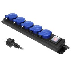 PRZEDŁUŻACZ WARSZTATOWY BRYZGOSZCZELNY Z WYŁĄCZNIKIEM, 5 GNIAZD 2P+Z (SCHUKO), IP44, PRZEWÓD GUMOWY, H05RR-F 3X1,5MM2, DŁUGOŚĆ 5 PRZEDŁUŻACZ WARSZTATOWY BRYZGOSZCZELNY Z WYŁĄCZNIKIEM, 5 GNIAZD 2P+Z (SCHUKO), IP44, PRZEWÓD GUMOWY, H05RR-F 3X1,5MM2, DŁUGOŚĆ 5