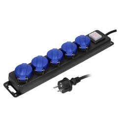 PRZEDŁUŻACZ WARSZTATOWY BRYZGOSZCZELNY Z WYŁĄCZNIKIEM, 5 GNIAZD 2P+Z (SCHUKO), IP44, PRZEWÓD GUMOWY, H05RR-F 3X1,5MM2, DŁUGOŚĆ 5 PRZEDŁUŻACZ WARSZTATOWY BRYZGOSZCZELNY Z WYŁĄCZNIKIEM, 5 GNIAZD 2P+Z (SCHUKO), IP44, PRZEWÓD GUMOWY, H05RR-F 3X1,5MM2, DŁUGOŚĆ 5
