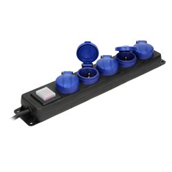 PRZEDŁUŻACZ WARSZTATOWY BRYZGOSZCZELNY Z WYŁĄCZNIKIEM, 5 GNIAZD 2P+Z (SCHUKO), IP44, PRZEWÓD GUMOWY, H05RR-F 3X1,5MM2, DŁUGOŚĆ 5 PRZEDŁUŻACZ WARSZTATOWY BRYZGOSZCZELNY Z WYŁĄCZNIKIEM, 5 GNIAZD 2P+Z (SCHUKO), IP44, PRZEWÓD GUMOWY, H05RR-F 3X1,5MM2, DŁUGOŚĆ 5