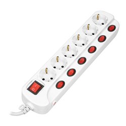 LISTWA ZASILAJĄCA "MULTISWITCH", 6 GNIAZD 2P+Z (SCHUKO), KABEL 3X1,5MM2, DŁUGOŚĆ 1,5M, Z WYŁĄCZNIKAMI PODŚWIETLANYMI: GŁÓWNYM DW LISTWA ZASILAJĄCA "MULTISWITCH", 6 GNIAZD 2P+Z (SCHUKO), KABEL 3X1,5MM2, DŁUGOŚĆ 1,5M, Z WYŁĄCZNIKAMI PODŚWIETLANYMI: GŁÓWNYM DW