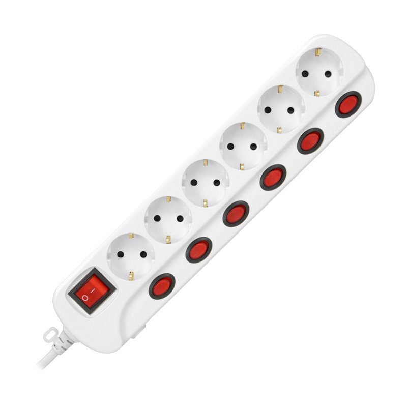 LISTWA ZASILAJĄCA "MULTISWITCH", 6 GNIAZD 2P+Z (SCHUKO), KABEL 3X1,5MM2, DŁUGOŚĆ 1,5M, Z WYŁĄCZNIKAMI PODŚWIETLANYMI: GŁÓWNYM DW LISTWA ZASILAJĄCA "MULTISWITCH", 6 GNIAZD 2P+Z (SCHUKO), KABEL 3X1,5MM2, DŁUGOŚĆ 1,5M, Z WYŁĄCZNIKAMI PODŚWIETLANYMI: GŁÓWNYM DW