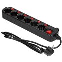 LISTWA ZASILAJĄCA "MULTISWITCH", 6 GNIAZD 2P+Z (SCHUKO), KABEL 3X1,0MM2, DŁUGOŚĆ 1,5M. WYŁĄCZNIK TERMICZNY. 10A/230 VAC, CZARNY LISTWA ZASILAJĄCA "MULTISWITCH", 6 GNIAZD 2P+Z (SCHUKO), KABEL 3X1,0MM2, DŁUGOŚĆ 1,5M. WYŁĄCZNIK TERMICZNY. 10A/230 VAC, CZARNY