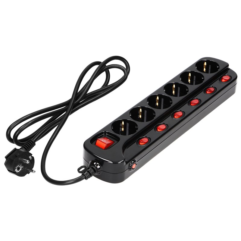 LISTWA ZASILAJĄCA "MULTISWITCH", 6 GNIAZD 2P+Z (SCHUKO), KABEL 3X1,0MM2, DŁUGOŚĆ 1,5M. WYŁĄCZNIK TERMICZNY. 10A/230 VAC, CZARNY LISTWA ZASILAJĄCA "MULTISWITCH", 6 GNIAZD 2P+Z (SCHUKO), KABEL 3X1,0MM2, DŁUGOŚĆ 1,5M. WYŁĄCZNIK TERMICZNY. 10A/230 VAC, CZARNY