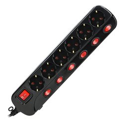 LISTWA ZASILAJĄCA "MULTISWITCH", 6 GNIAZD 2P+Z (SCHUKO), KABEL 3X1,0MM2, DŁUGOŚĆ 1,5M. WYŁĄCZNIK TERMICZNY. 10A/230 VAC, CZARNY LISTWA ZASILAJĄCA "MULTISWITCH", 6 GNIAZD 2P+Z (SCHUKO), KABEL 3X1,0MM2, DŁUGOŚĆ 1,5M. WYŁĄCZNIK TERMICZNY. 10A/230 VAC, CZARNY