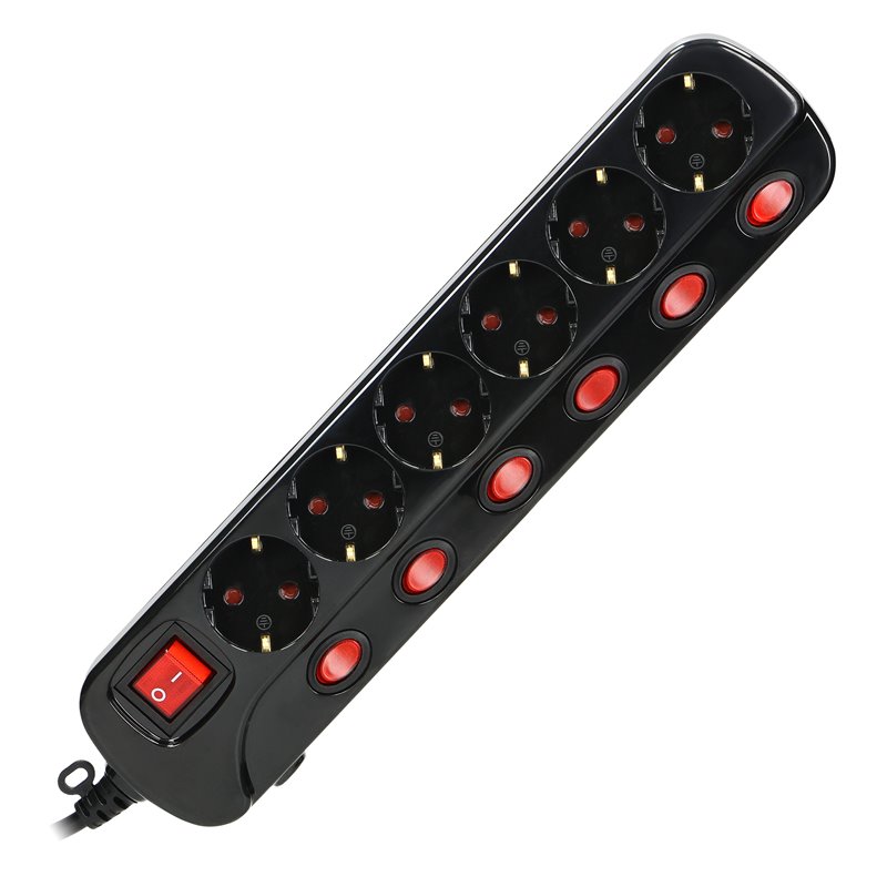 LISTWA ZASILAJĄCA "MULTISWITCH", 6 GNIAZD 2P+Z (SCHUKO), KABEL 3X1,0MM2, DŁUGOŚĆ 1,5M. WYŁĄCZNIK TERMICZNY. 10A/230 VAC, CZARNY LISTWA ZASILAJĄCA "MULTISWITCH", 6 GNIAZD 2P+Z (SCHUKO), KABEL 3X1,0MM2, DŁUGOŚĆ 1,5M. WYŁĄCZNIK TERMICZNY. 10A/230 VAC, CZARNY