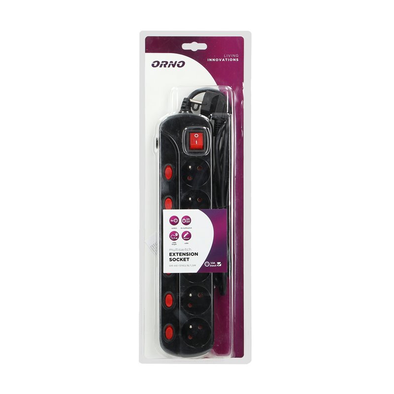 LISTWA ZASILAJĄCA "MULTISWITCH", 6 GNIAZD 2P+Z, KABEL 3X1,0MM2, DŁUGOŚĆ 1,5M. WYŁĄCZNIK TERMICZNY. 10A/230 VAC, CZARNY ORNO LISTWA ZASILAJĄCA "MULTISWITCH", 6 GNIAZD 2P+Z, KABEL 3X1,0MM2, DŁUGOŚĆ 1,5M. WYŁĄCZNIK TERMICZNY. 10A/230 VAC, CZARNY ORNO