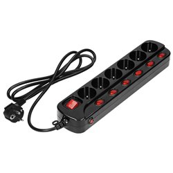 LISTWA ZASILAJĄCA "MULTISWITCH", 6 GNIAZD 2P+Z, KABEL 3X1,0MM2, DŁUGOŚĆ 1,5M. WYŁĄCZNIK TERMICZNY. 10A/230 VAC, CZARNY ORNO LISTWA ZASILAJĄCA "MULTISWITCH", 6 GNIAZD 2P+Z, KABEL 3X1,0MM2, DŁUGOŚĆ 1,5M. WYŁĄCZNIK TERMICZNY. 10A/230 VAC, CZARNY ORNO