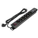 LISTWA PRZECIWPRZEPIĘCIOWA, 6 GNIAZD 2P+Z (SCHUKO), KABEL 3X1,5MM2, DŁUGOŚĆ 3M, CZARNA, 16A/230 VAC, Z OCHRONNIKIEM PRZECIWPRZEP