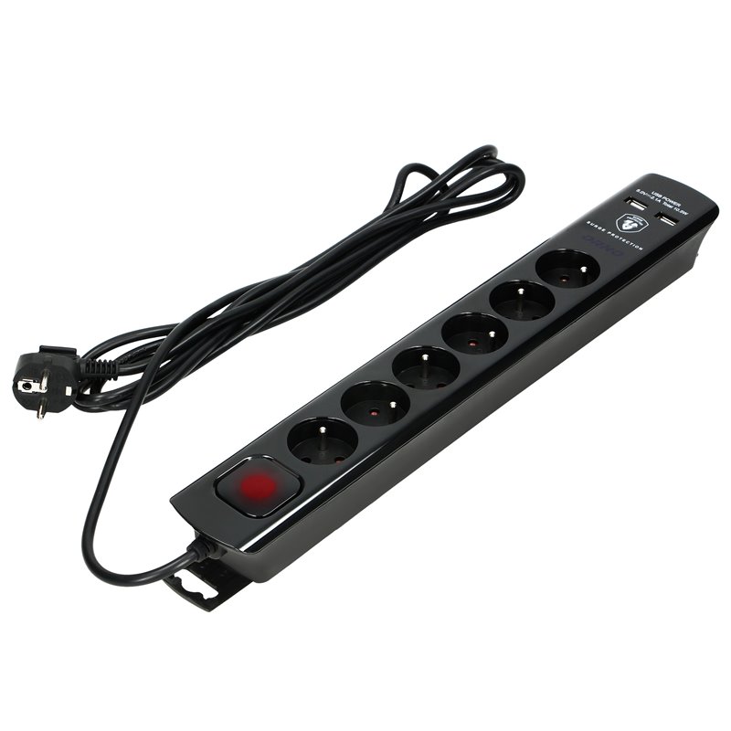 LISTWA PRZECIWPRZEPIĘCIOWA, 6 GNIAZD 2P+Z, KABEL 3X1,0MM2, DŁUGOŚĆ 3M, CZARNA, 10A/230 VAC, Z OCHRONNIKIEM PRZECIWPRZEPIĘCIOWYM LISTWA PRZECIWPRZEPIĘCIOWA, 6 GNIAZD 2P+Z, KABEL 3X1,0MM2, DŁUGOŚĆ 3M, CZARNA, 10A/230 VAC, Z OCHRONNIKIEM PRZECIWPRZEPIĘCIOWYM