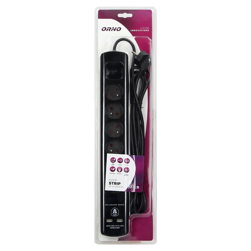 LISTWA PRZECIWPRZEPIĘCIOWA, 6 GNIAZD 2P+Z, KABEL 3X1,0MM2, DŁUGOŚĆ 3M, CZARNA, 10A/230 VAC, Z OCHRONNIKIEM PRZECIWPRZEPIĘCIOWYM LISTWA PRZECIWPRZEPIĘCIOWA, 6 GNIAZD 2P+Z, KABEL 3X1,0MM2, DŁUGOŚĆ 3M, CZARNA, 10A/230 VAC, Z OCHRONNIKIEM PRZECIWPRZEPIĘCIOWYM