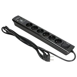 LISTWA PRZECIWPRZEPIĘCIOWA, 6 GNIAZD 2P+Z, KABEL 3X1,0MM2, DŁUGOŚĆ 3M, CZARNA, 10A/230 VAC, Z OCHRONNIKIEM PRZECIWPRZEPIĘCIOWYM LISTWA PRZECIWPRZEPIĘCIOWA, 6 GNIAZD 2P+Z, KABEL 3X1,0MM2, DŁUGOŚĆ 3M, CZARNA, 10A/230 VAC, Z OCHRONNIKIEM PRZECIWPRZEPIĘCIOWYM