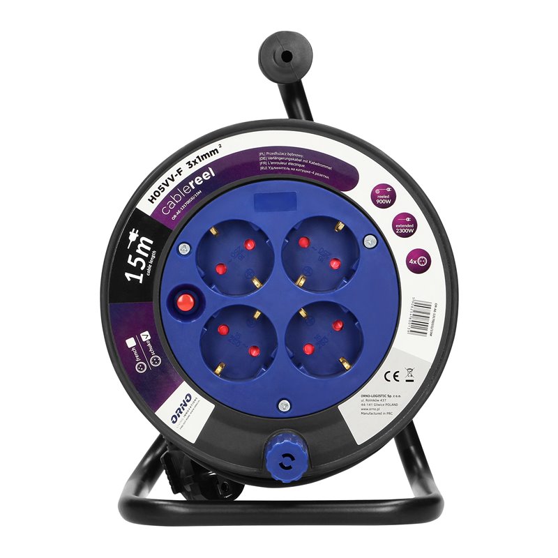 PRZEDŁUŻACZ BĘBNOWY MINI, 4 GNIAZDA 2P+Z (SCHUKO), METALOWY STOJAK, POLWINIT H05VV-F 3X1MM2 - 15M ORNO PRZEDŁUŻACZ BĘBNOWY MINI, 4 GNIAZDA 2P+Z (SCHUKO), METALOWY STOJAK, POLWINIT H05VV-F 3X1MM2 - 15M ORNO