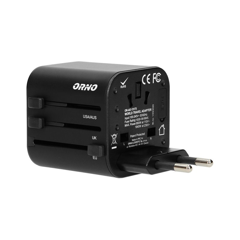 GOWORLD UNIWERSALNY ADAPTER PODRÓŻNY DO PONAD 200 KRAJÓW ŚWIATA, 100-240V, 8A ORNO