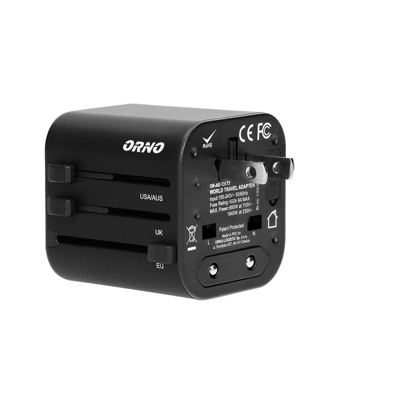GOWORLD UNIWERSALNY ADAPTER PODRÓŻNY DO PONAD 200 KRAJÓW ŚWIATA, 100-240V, 8A ORNO GOWORLD UNIWERSALNY ADAPTER PODRÓŻNY DO PONAD 200 KRAJÓW ŚWIATA, 100-240V, 8A ORNO