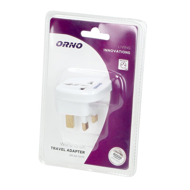 ADAPTER PODRÓŻNY - WORLD TO UK, 230V/13A, BIAŁY ORNO ADAPTER PODRÓŻNY - WORLD TO UK, 230V/13A, BIAŁY ORNO