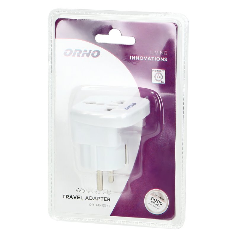 ADAPTER PODRÓŻNY - WORLD TO EU, 230V/10A, BIAŁY ORNO ADAPTER PODRÓŻNY - WORLD TO EU, 230V/10A, BIAŁY ORNO
