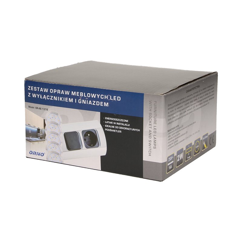 ZESTAW OPRAW MEBLOWYCH LED Z WYŁĄCZNIKIEM I GNIAZDEM 1X2P+Z ORNO