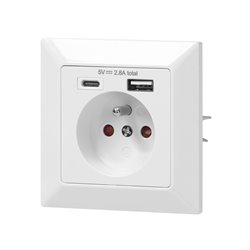 GNIAZDO POJEDYNCZE 2P+Z, USB-A + USB-C ,WYJŚCIE 5VDC MAX 2,8A ORNO GNIAZDO POJEDYNCZE 2P+Z, USB-A + USB-C ,WYJŚCIE 5VDC MAX 2,8A ORNO