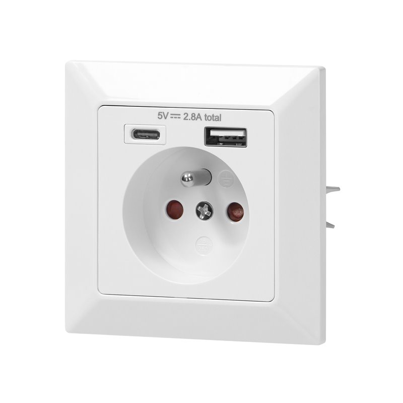 GNIAZDO POJEDYNCZE 2P+Z, USB-A + USB-C ,WYJŚCIE 5VDC MAX 2,8A ORNO GNIAZDO POJEDYNCZE 2P+Z, USB-A + USB-C ,WYJŚCIE 5VDC MAX 2,8A ORNO