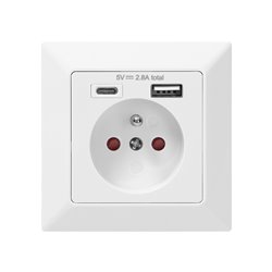 GNIAZDO POJEDYNCZE 2P+Z, USB-A + USB-C ,WYJŚCIE 5VDC MAX 2,8A ORNO GNIAZDO POJEDYNCZE 2P+Z, USB-A + USB-C ,WYJŚCIE 5VDC MAX 2,8A ORNO