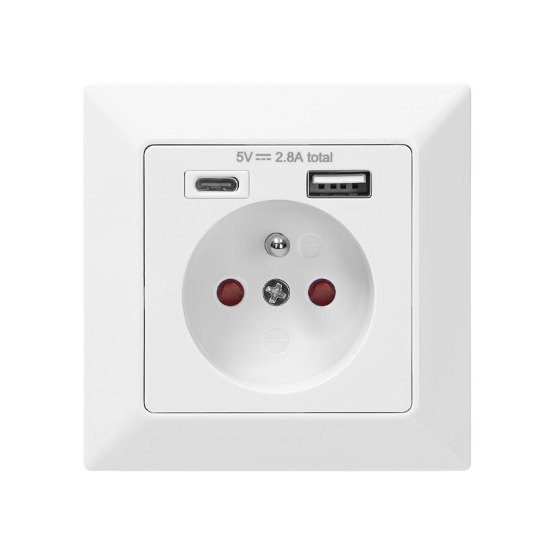 GNIAZDO POJEDYNCZE 2P+Z, USB-A + USB-C ,WYJŚCIE 5VDC MAX 2,8A ORNO GNIAZDO POJEDYNCZE 2P+Z, USB-A + USB-C ,WYJŚCIE 5VDC MAX 2,8A ORNO