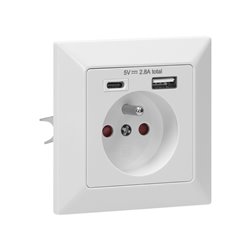 GNIAZDO POJEDYNCZE 2P+Z, USB-A + USB-C ,WYJŚCIE 5VDC MAX 2,8A ORNO GNIAZDO POJEDYNCZE 2P+Z, USB-A + USB-C ,WYJŚCIE 5VDC MAX 2,8A ORNO
