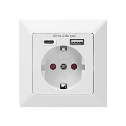 GNIAZDO POJEDYNCZE 2P+Z (SCHUKO), USB-A + USB-C, WYJŚCIE 5VDC MAX 2,8A ORNO GNIAZDO POJEDYNCZE 2P+Z (SCHUKO), USB-A + USB-C, WYJŚCIE 5VDC MAX 2,8A ORNO