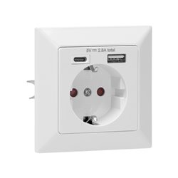 GNIAZDO POJEDYNCZE 2P+Z (SCHUKO), USB-A + USB-C, WYJŚCIE 5VDC MAX 2,8A ORNO GNIAZDO POJEDYNCZE 2P+Z (SCHUKO), USB-A + USB-C, WYJŚCIE 5VDC MAX 2,8A ORNO