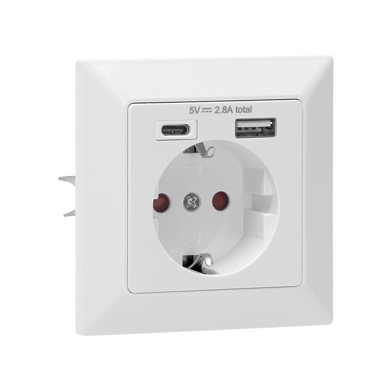 GNIAZDO POJEDYNCZE 2P+Z (SCHUKO), USB-A + USB-C, WYJŚCIE 5VDC MAX 2,8A ORNO GNIAZDO POJEDYNCZE 2P+Z (SCHUKO), USB-A + USB-C, WYJŚCIE 5VDC MAX 2,8A ORNO