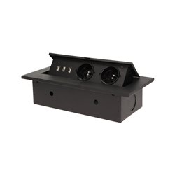 GNIAZDO MEBLOWE WPUSZCZANE W BLAT Z GRUBYM RANTEM, 2X2P+Z, 3 PORTY USB, CZARNE ORNO GNIAZDO MEBLOWE WPUSZCZANE W BLAT Z GRUBYM RANTEM, 2X2P+Z, 3 PORTY USB, CZARNE ORNO