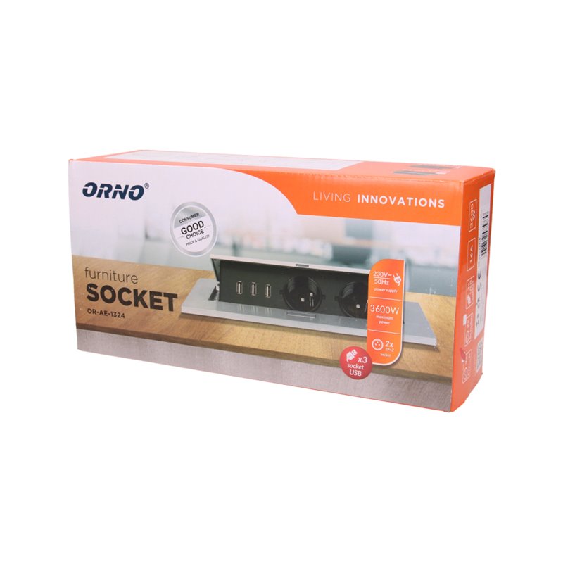 GNIAZDO MEBLOWE WPUSZCZANE W BLAT Z GRUBYM RANTEM, 2X2P+Z, 3 PORTY USB, CZARNE ORNO GNIAZDO MEBLOWE WPUSZCZANE W BLAT Z GRUBYM RANTEM, 2X2P+Z, 3 PORTY USB, CZARNE ORNO