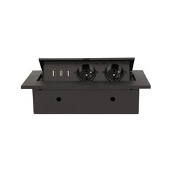 GNIAZDO MEBLOWE WPUSZCZANE W BLAT Z GRUBYM RANTEM, 2X2P+Z, 3 PORTY USB, CZARNE ORNO GNIAZDO MEBLOWE WPUSZCZANE W BLAT Z GRUBYM RANTEM, 2X2P+Z, 3 PORTY USB, CZARNE ORNO