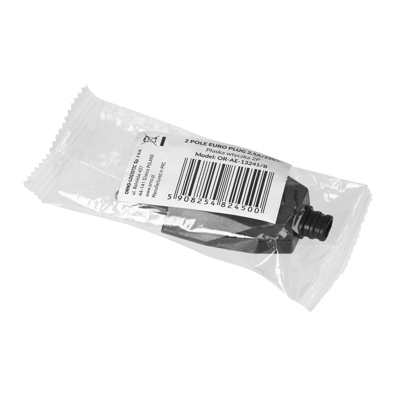 WTYCZKA PŁASKA BEZ UZIEMIENIA, 2,5A, 250V, CZARNY POLIWĘGLAN, 1 SZTUKA ORNO WTYCZKA PŁASKA BEZ UZIEMIENIA, 2,5A, 250V, CZARNY POLIWĘGLAN, 1 SZTUKA ORNO