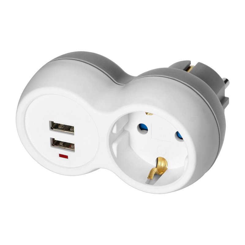ROZGAŁĘŹNIK 2P+Z (SCHUKO) Z ŁADOWARKĄ 2XUSB, BIAŁO-SZARY ORNO ROZGAŁĘŹNIK 2P+Z (SCHUKO) Z ŁADOWARKĄ 2XUSB, BIAŁO-SZARY ORNO