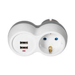ROZGAŁĘŹNIK 2P+Z (SCHUKO) Z ŁADOWARKĄ 2XUSB, BIAŁO-SZARY ORNO ROZGAŁĘŹNIK 2P+Z (SCHUKO) Z ŁADOWARKĄ 2XUSB, BIAŁO-SZARY ORNO