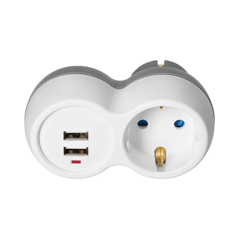 ROZGAŁĘŹNIK 2P+Z (SCHUKO) Z ŁADOWARKĄ 2XUSB, BIAŁO-SZARY ORNO ROZGAŁĘŹNIK 2P+Z (SCHUKO) Z ŁADOWARKĄ 2XUSB, BIAŁO-SZARY ORNO