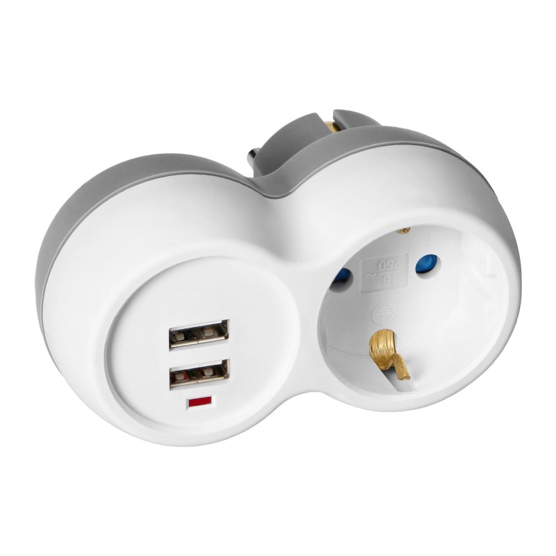 ROZGAŁĘŹNIK 2P+Z (SCHUKO) Z ŁADOWARKĄ 2XUSB, BIAŁO-SZARY ORNO ROZGAŁĘŹNIK 2P+Z (SCHUKO) Z ŁADOWARKĄ 2XUSB, BIAŁO-SZARY ORNO