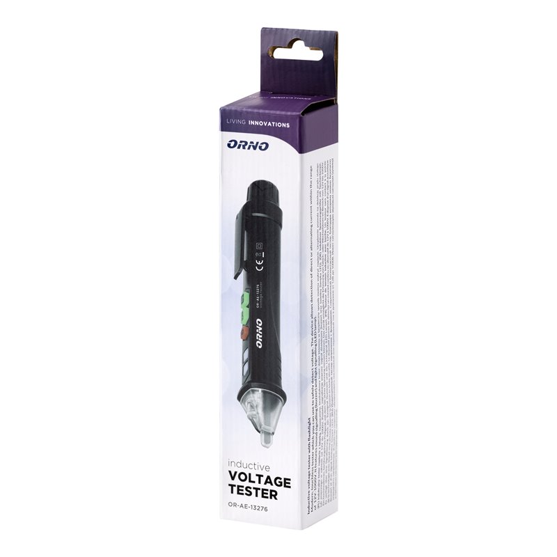 INDUKCYJNY TESTER NAPIĘCIA Z LATARKĄ, 12-1000V, AC/DC, CZARNY ORNO INDUKCYJNY TESTER NAPIĘCIA Z LATARKĄ, 12-1000V, AC/DC, CZARNY ORNO