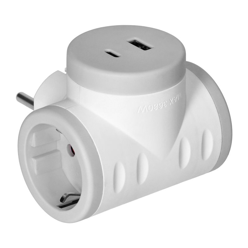 ROZGAŁĘŹNIK 2P+Z (SCHUKO) Z ŁADOWARKĄ 2XUSB, SZYBKIE ŁADOWANIE, BIAŁO-SZARY ORNO ROZGAŁĘŹNIK 2P+Z (SCHUKO) Z ŁADOWARKĄ 2XUSB, SZYBKIE ŁADOWANIE, BIAŁO-SZARY ORNO