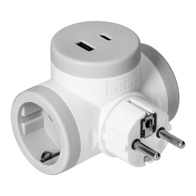 ROZGAŁĘŹNIK 2P+Z (SCHUKO) Z ŁADOWARKĄ 2XUSB, SZYBKIE ŁADOWANIE, BIAŁO-SZARY ORNO ROZGAŁĘŹNIK 2P+Z (SCHUKO) Z ŁADOWARKĄ 2XUSB, SZYBKIE ŁADOWANIE, BIAŁO-SZARY ORNO