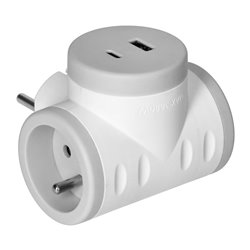 ROZGAŁĘŹNIK 2P+Z Z ŁADOWARKĄ 2XUSB, SZYBKIE ŁADOWANIE, BIAŁO-SZARY ORNO ROZGAŁĘŹNIK 2P+Z Z ŁADOWARKĄ 2XUSB, SZYBKIE ŁADOWANIE, BIAŁO-SZARY ORNO