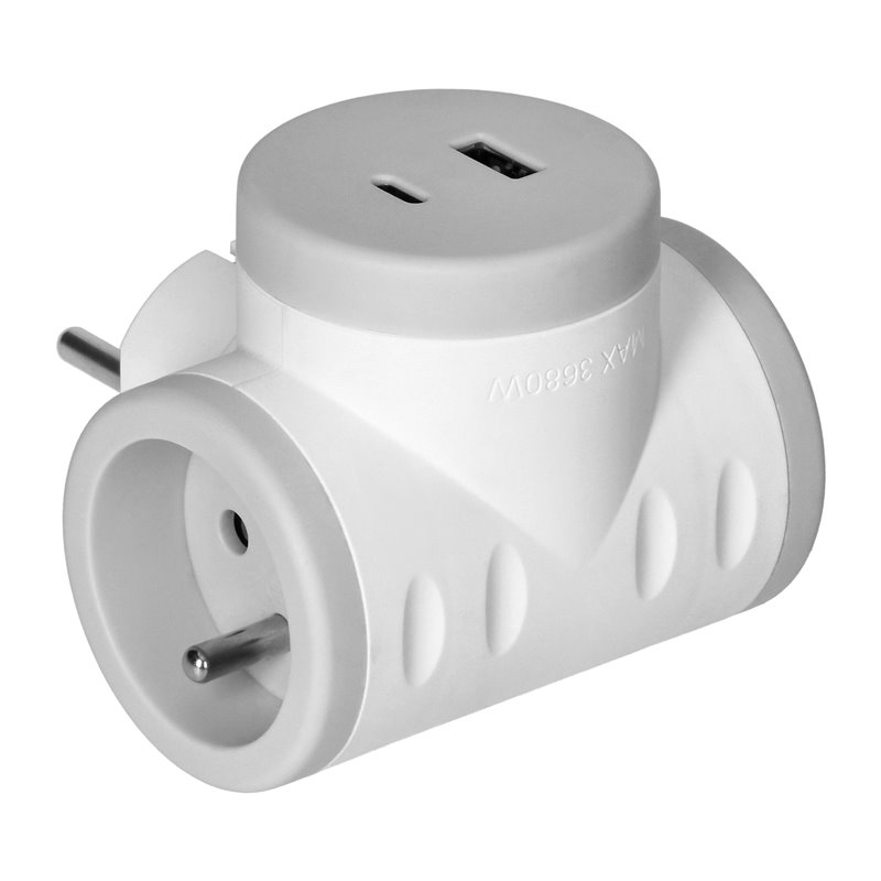 ROZGAŁĘŹNIK 2P+Z Z ŁADOWARKĄ 2XUSB, SZYBKIE ŁADOWANIE, BIAŁO-SZARY ORNO ROZGAŁĘŹNIK 2P+Z Z ŁADOWARKĄ 2XUSB, SZYBKIE ŁADOWANIE, BIAŁO-SZARY ORNO