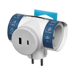 ROZGAŁĘŹNIK 2P+Z Z ŁADOWARKĄ 2XUSB, SZYBKIE ŁADOWANIE, BIAŁO-SZARY ORNO ROZGAŁĘŹNIK 2P+Z Z ŁADOWARKĄ 2XUSB, SZYBKIE ŁADOWANIE, BIAŁO-SZARY ORNO