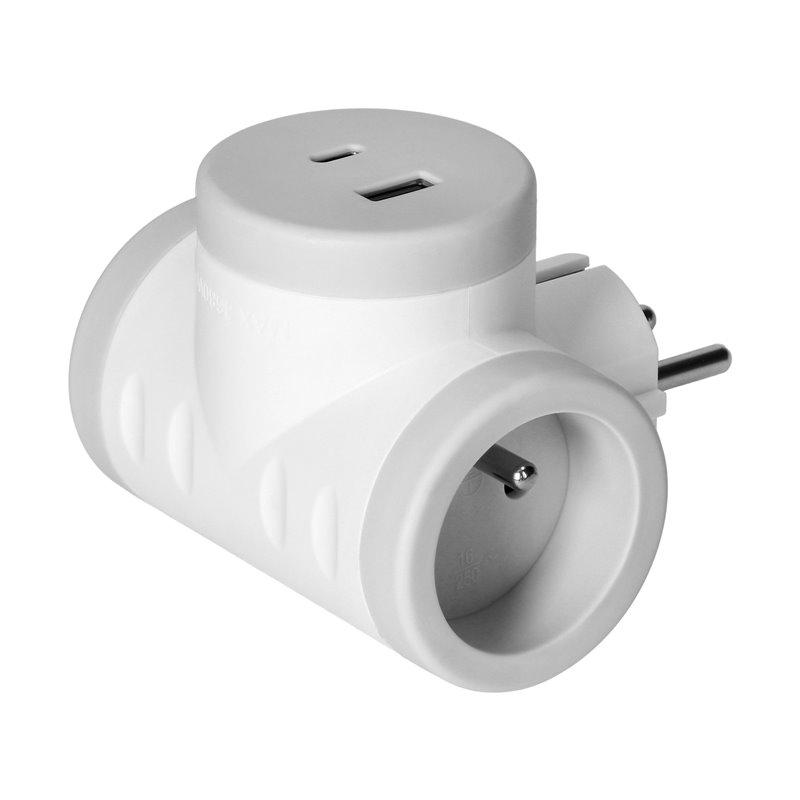 ROZGAŁĘŹNIK 2P+Z Z ŁADOWARKĄ 2XUSB, SZYBKIE ŁADOWANIE, BIAŁO-SZARY ORNO ROZGAŁĘŹNIK 2P+Z Z ŁADOWARKĄ 2XUSB, SZYBKIE ŁADOWANIE, BIAŁO-SZARY ORNO