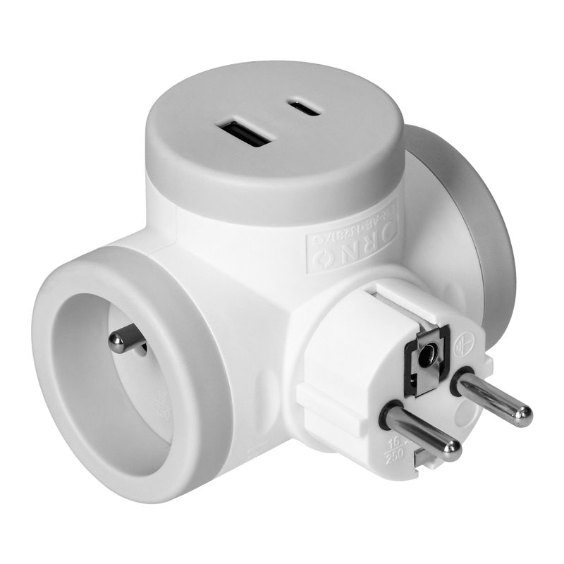 ROZGAŁĘŹNIK 2P+Z Z ŁADOWARKĄ 2XUSB, SZYBKIE ŁADOWANIE, BIAŁO-SZARY ORNO ROZGAŁĘŹNIK 2P+Z Z ŁADOWARKĄ 2XUSB, SZYBKIE ŁADOWANIE, BIAŁO-SZARY ORNO