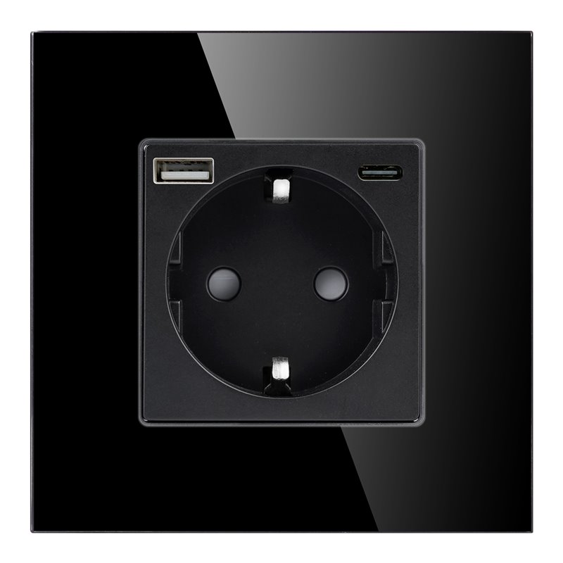 GNIAZDO POJEDYNCZE 2P+Z, SCHUKO, USB-A + USB-C, WYJŚCIE 5VDC MAX. 3A, CZARNY ORNO GNIAZDO POJEDYNCZE 2P+Z, SCHUKO, USB-A + USB-C, WYJŚCIE 5VDC MAX. 3A, CZARNY ORNO