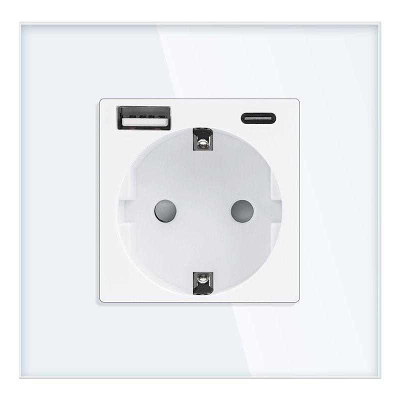 GNIAZDO POJEDYNCZE 2P+Z, SCHUKO, USB-A + USB-C, WYJŚCIE 5VDC MAX. 3A, BIAŁY ORNO