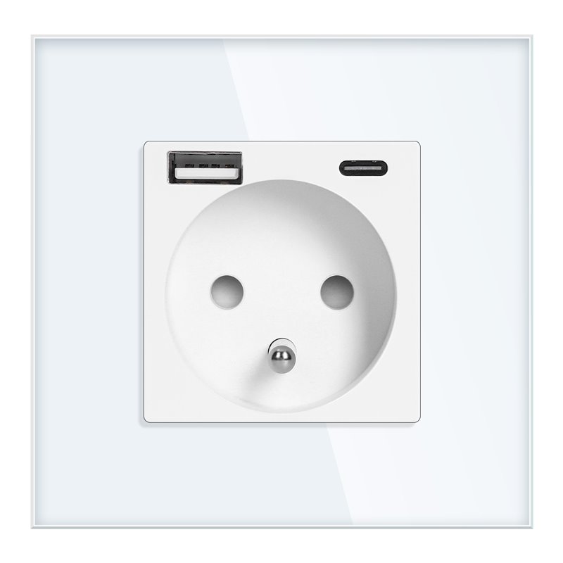GNIAZDO POJEDYNCZE 2P+Z, USB-A + USB-C, PD, MAX. 20W, BIAŁY ORNO