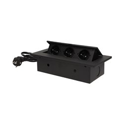 GNIAZDO MEBLOWE WPUSZCZANE W BLAT Z GRUBYM RANTEM 3X2P+Z, PRZEWÓD 1,5M 3X1,5MM2, CZARNE ORNO GNIAZDO MEBLOWE WPUSZCZANE W BLAT Z GRUBYM RANTEM 3X2P+Z, PRZEWÓD 1,5M 3X1,5MM2, CZARNE ORNO